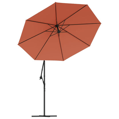 Cantilever Garden Parasol with LED Lights and Steel Pole Terracotta