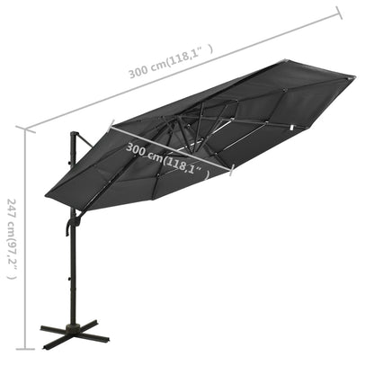 4-Tier Garden Parasol with Aluminium Pole Anthracite 3x3 m