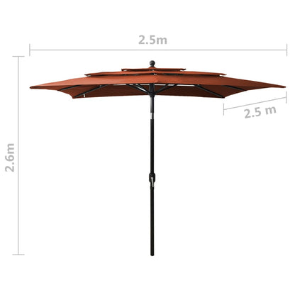 3-Tier Garden Parasol with Aluminium Pole Terracotta 2.5x2.5 m