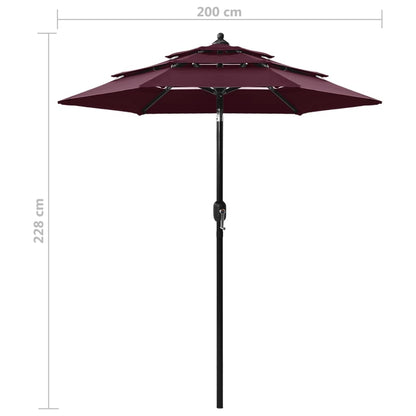 3-Tier Garden Parasol with Aluminium Pole Bordeaux Red 2 m