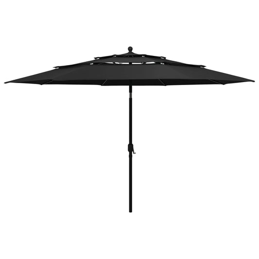 3-Tier Garden Parasol with Aluminium Pole Black 3.5 m