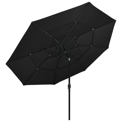 3-Tier Garden Parasol with Aluminium Pole Black 3.5 m