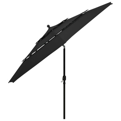 3-Tier Garden Parasol with Aluminium Pole Black 3.5 m