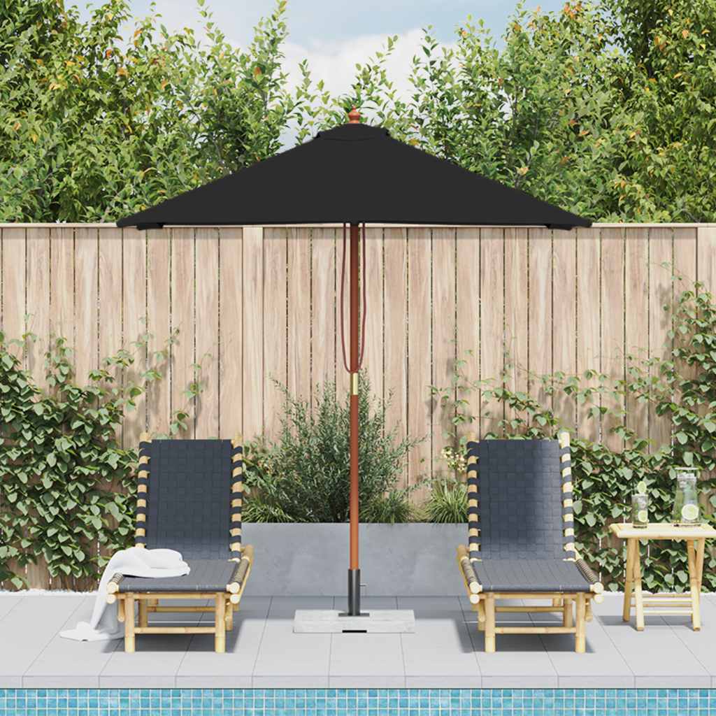 Garden Parasol with Wooden Pole Black 150x200 cm