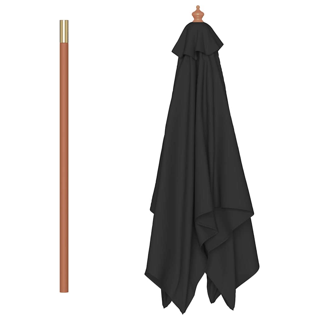 Garden Parasol with Wooden Pole Black 150x200 cm