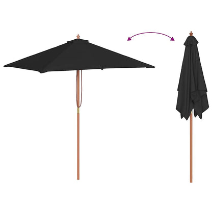 Garden Parasol with Wooden Pole Black 150x200 cm