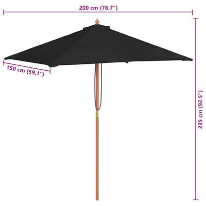 Garden Parasol with Wooden Pole Black 150x200 cm