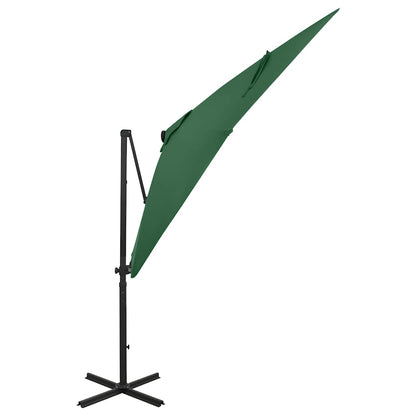 Cantilever Garden Parasol with Pole and LED Lights Green 250 cm