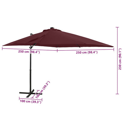 Cantilever Garden Parasol with Pole and LED Lights Bordeaux Red 250 cm
