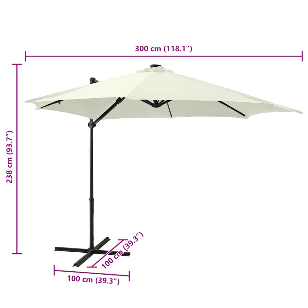 Cantilever Garden Parasol with Pole and LED Lights Sand 300 cm