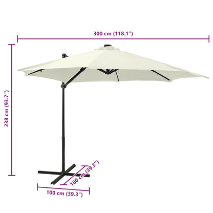 Cantilever Garden Parasol with Pole and LED Lights Sand 300 cm