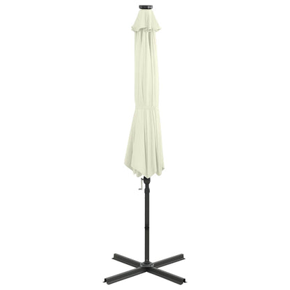 Cantilever Garden Parasol with Pole and LED Lights Sand 300 cm