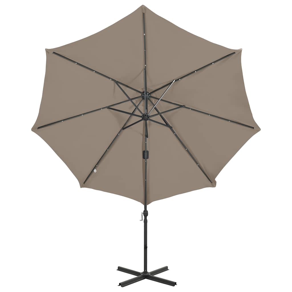 Cantilever Garden Parasol with Pole and LED Lights Taupe 300 cm