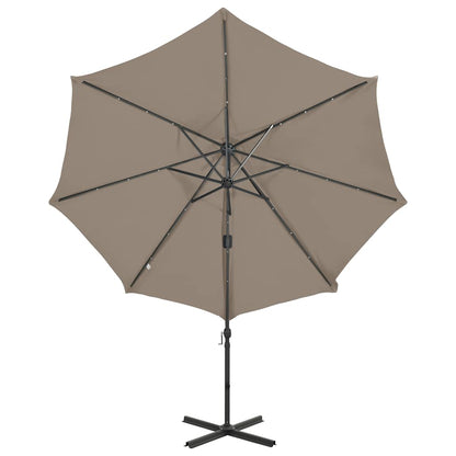Cantilever Garden Parasol with Pole and LED Lights Taupe 300 cm