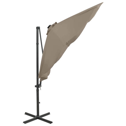 Cantilever Garden Parasol with Pole and LED Lights Taupe 300 cm