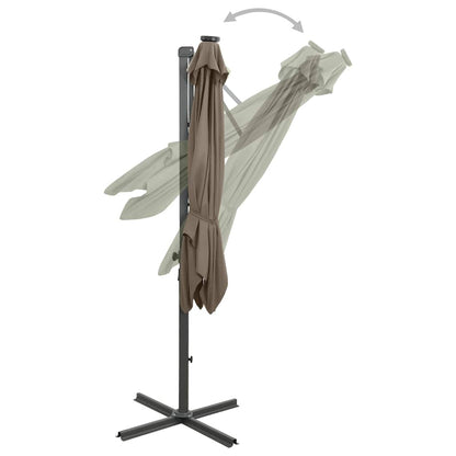 Cantilever Garden Parasol with Pole and LED Lights Taupe 300 cm