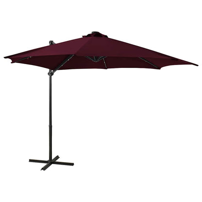 Cantilever Garden Parasol with Pole and LED Lights Bordeaux Red 300cm