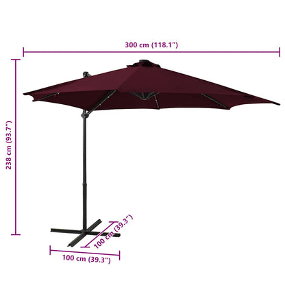 Cantilever Garden Parasol with Pole and LED Lights Bordeaux Red 300cm
