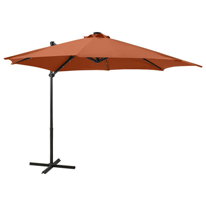 Cantilever Garden Parasol with Pole and LED Lights Terracotta 300 cm