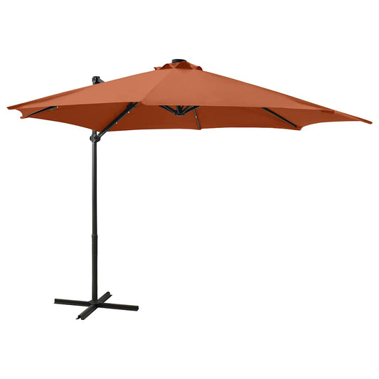Cantilever Garden Parasol with Pole and LED Lights Terracotta 300 cm