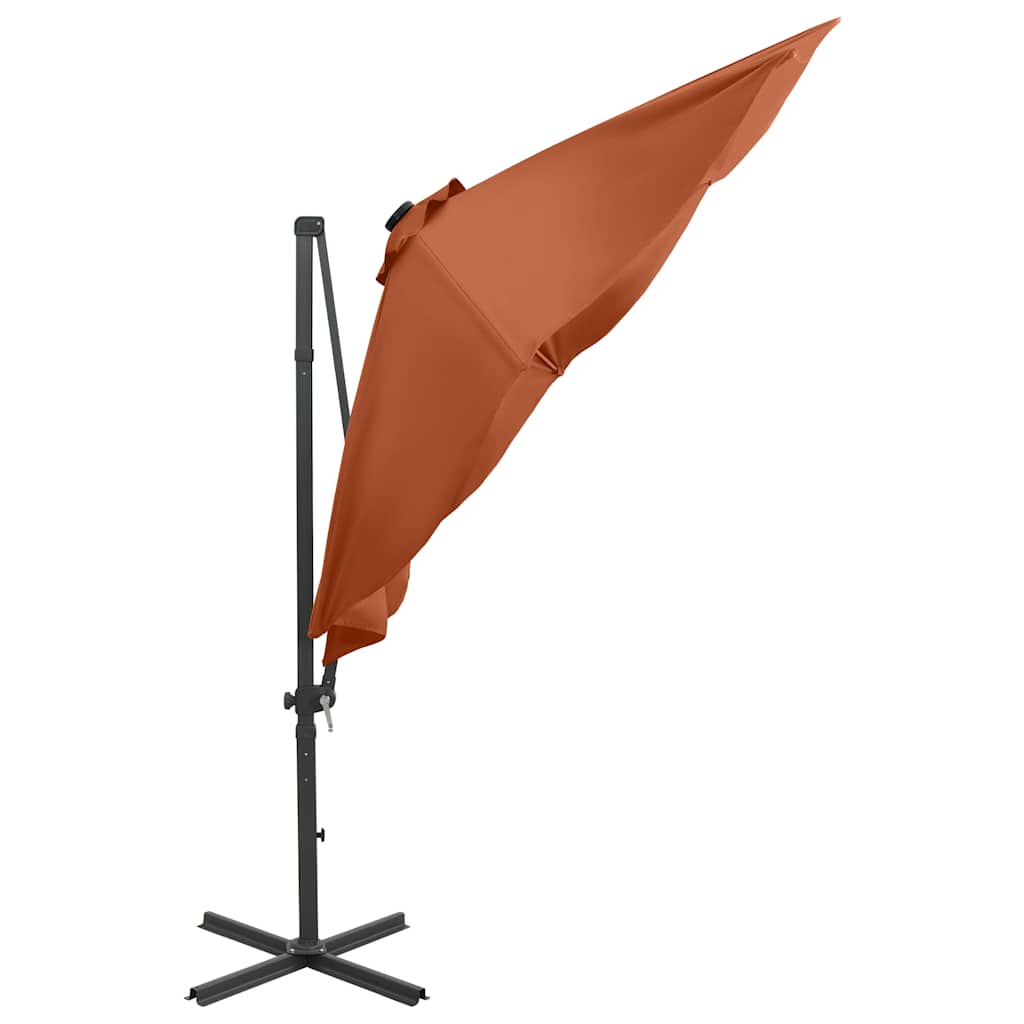 Cantilever Garden Parasol with Pole and LED Lights Terracotta 300 cm