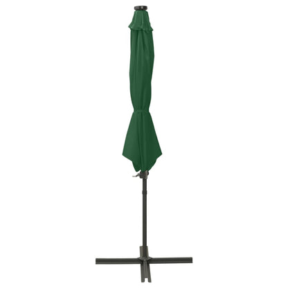 Cantilever Garden Parasol with Pole and LED Lights Green 300 cm
