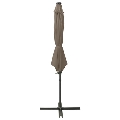 Cantilever Garden Parasol with Pole and LED Lights Taupe 300 cm
