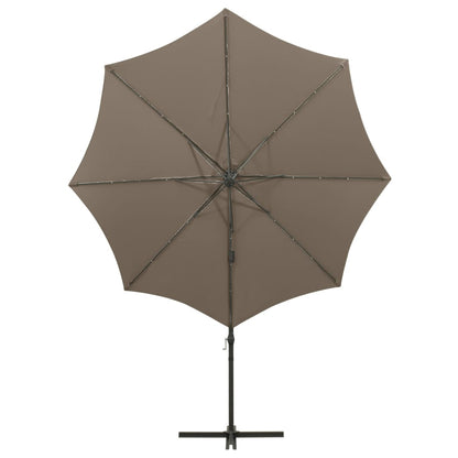 Cantilever Garden Parasol with Pole and LED Lights Taupe 300 cm