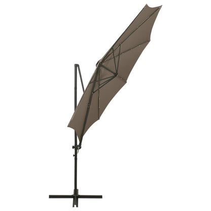 Cantilever Garden Parasol with Pole and LED Lights Taupe 300 cm