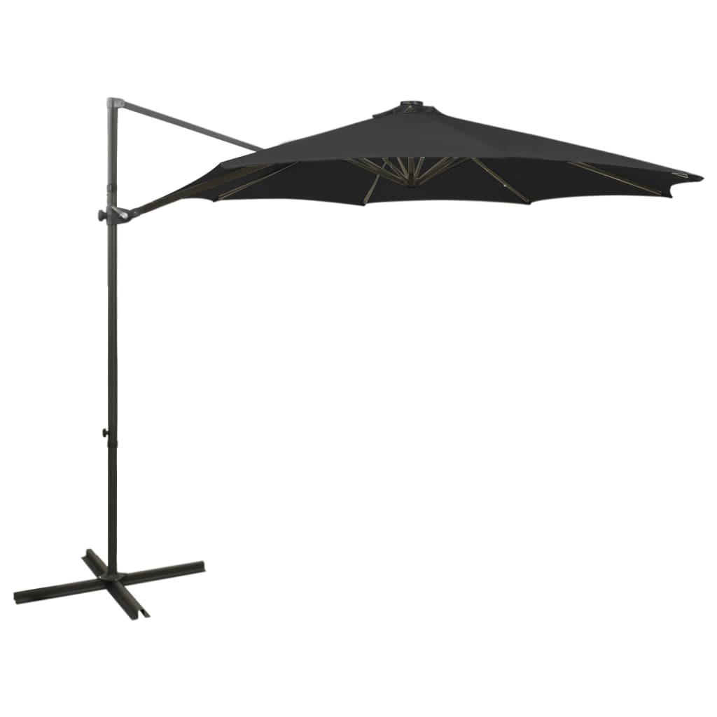 Cantilever Garden Parasol with Pole and LED Lights Black 300 cm