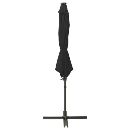 Cantilever Garden Parasol with Pole and LED Lights Black 300 cm