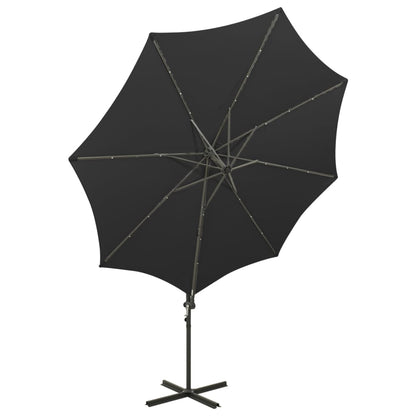 Cantilever Garden Parasol with Pole and LED Lights Black 300 cm