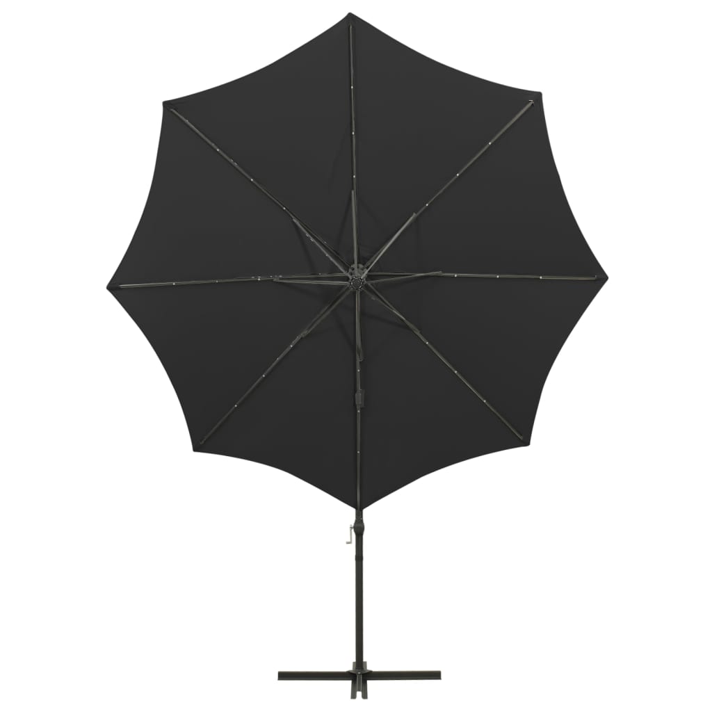 Cantilever Garden Parasol with Pole and LED Lights Black 300 cm