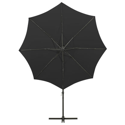 Cantilever Garden Parasol with Pole and LED Lights Black 300 cm