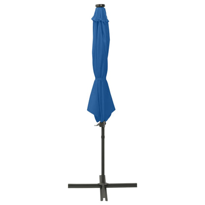 Cantilever Garden Parasol with Pole and LED Lights Azure Blue 300 cm