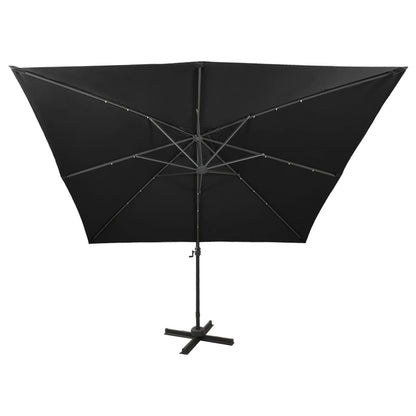 Cantilever Garden Parasol with Pole and LED Lights Black 300 cm