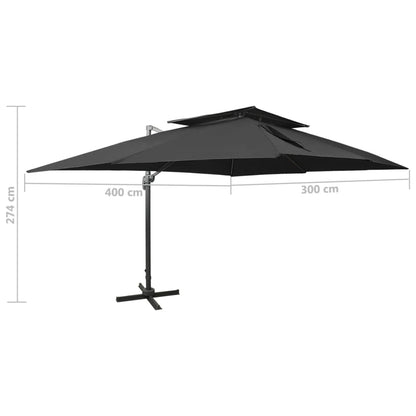Cantilever Garden Parasol with Double Top Black 400x300 cm
