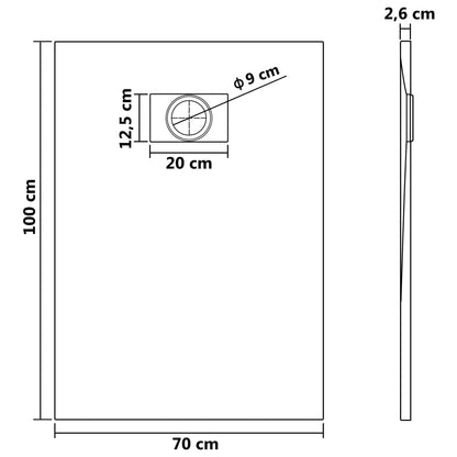 Shower Base Tray SMC Grey 100x70 cm