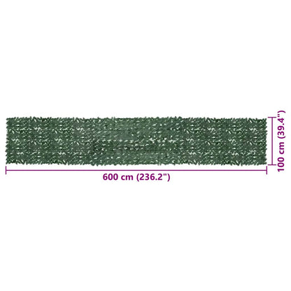 Balcony Screen with Dark Green Leaves 600x100 cm