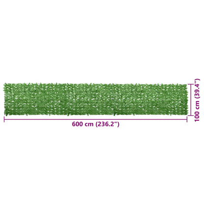 Balcony Screen with Green Leaves 600x100 cm