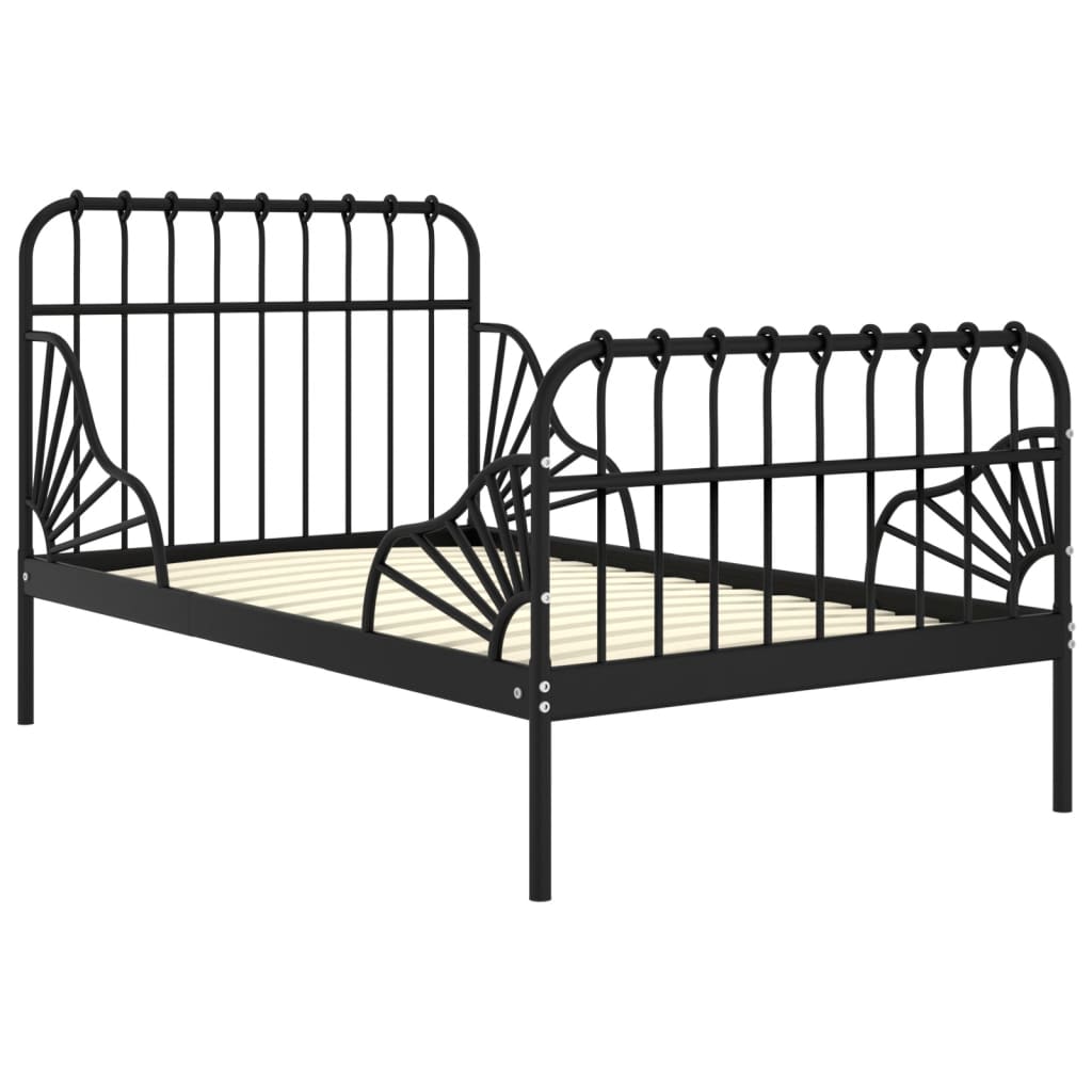 Extendable Bed Frame without Mattress Black Metal 80x130/200 cm