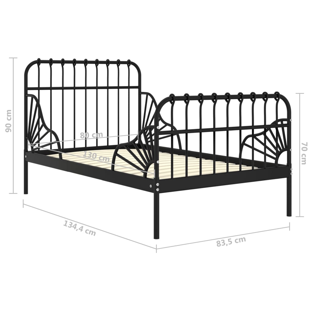 Extendable Bed Frame without Mattress Black Metal 80x130/200 cm