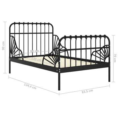 Extendable Bed Frame without Mattress Black Metal 80x130/200 cm