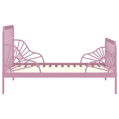 Extendable Bed Frame without Mattress Pink Metal 80x130/200 cm