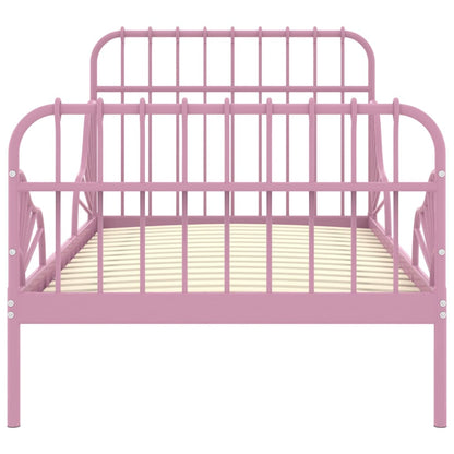 Extendable Bed Frame without Mattress Pink Metal 80x130/200 cm