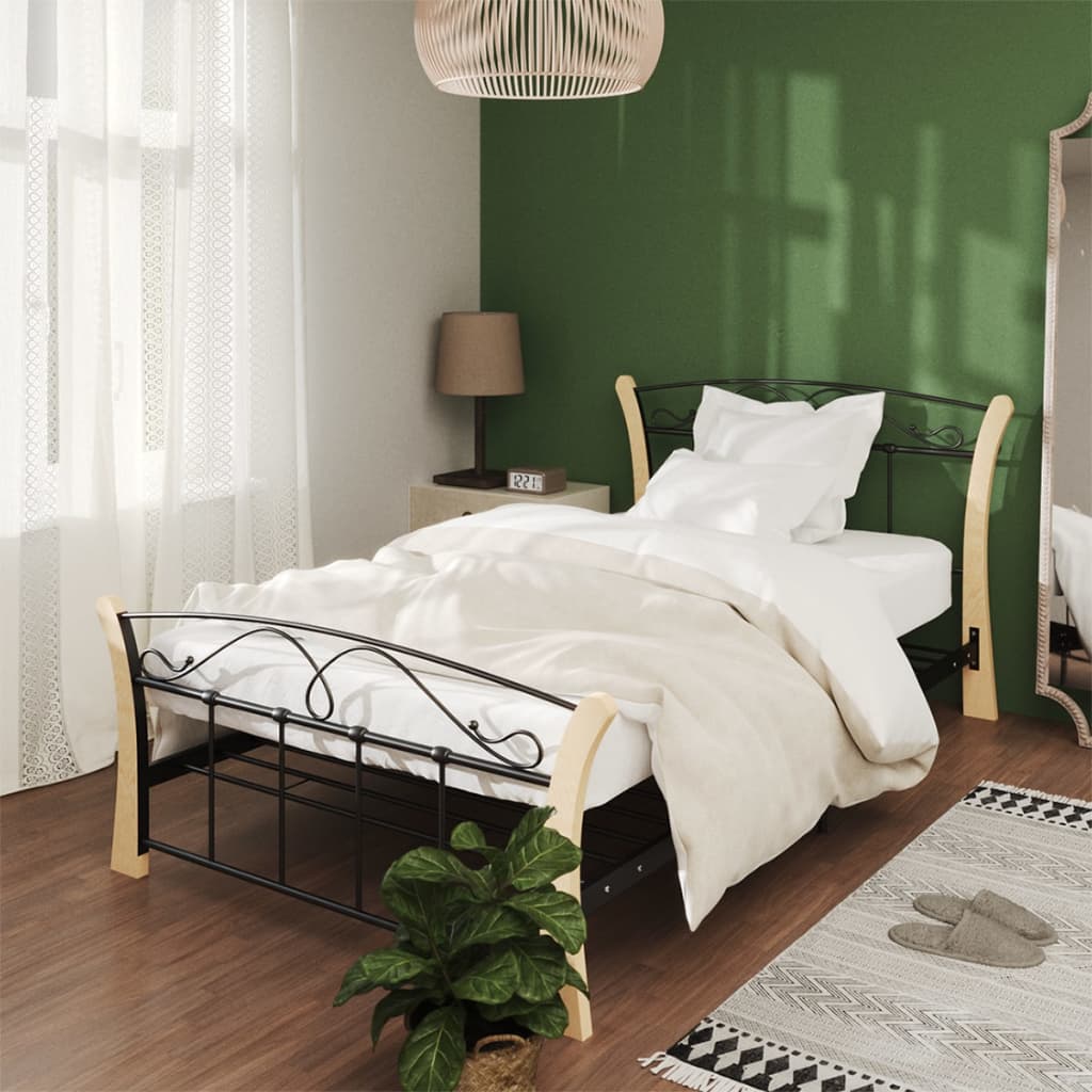 Bed Frame without Mattress Black Metal 100x200 cm