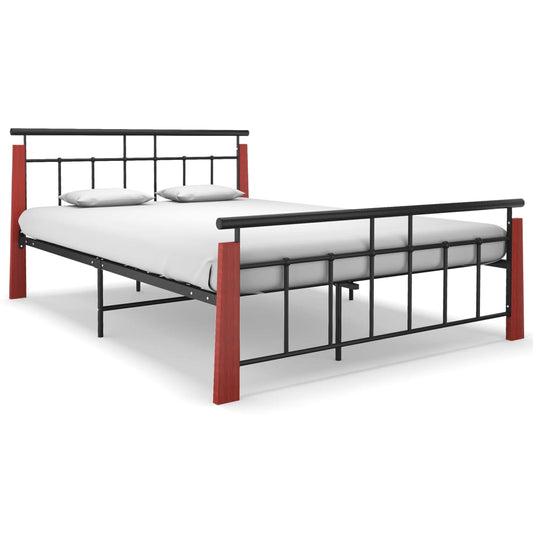 Bed Frame without Mattress Metal  and Solid Oak Wood 140x200 cm