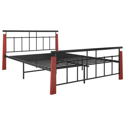 Bed Frame without Mattress Metal  and Solid Oak Wood 140x200 cm