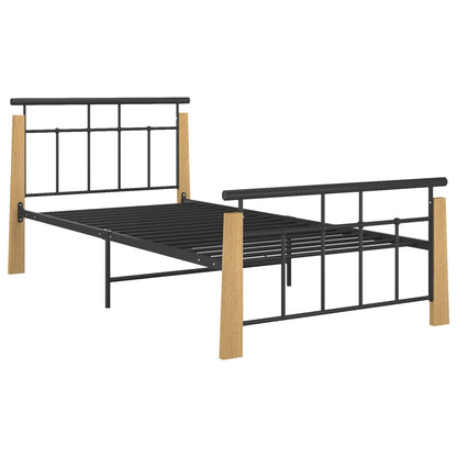 Bed Frame without Mattress Metal and Solid Oak Wood 90x200 cm