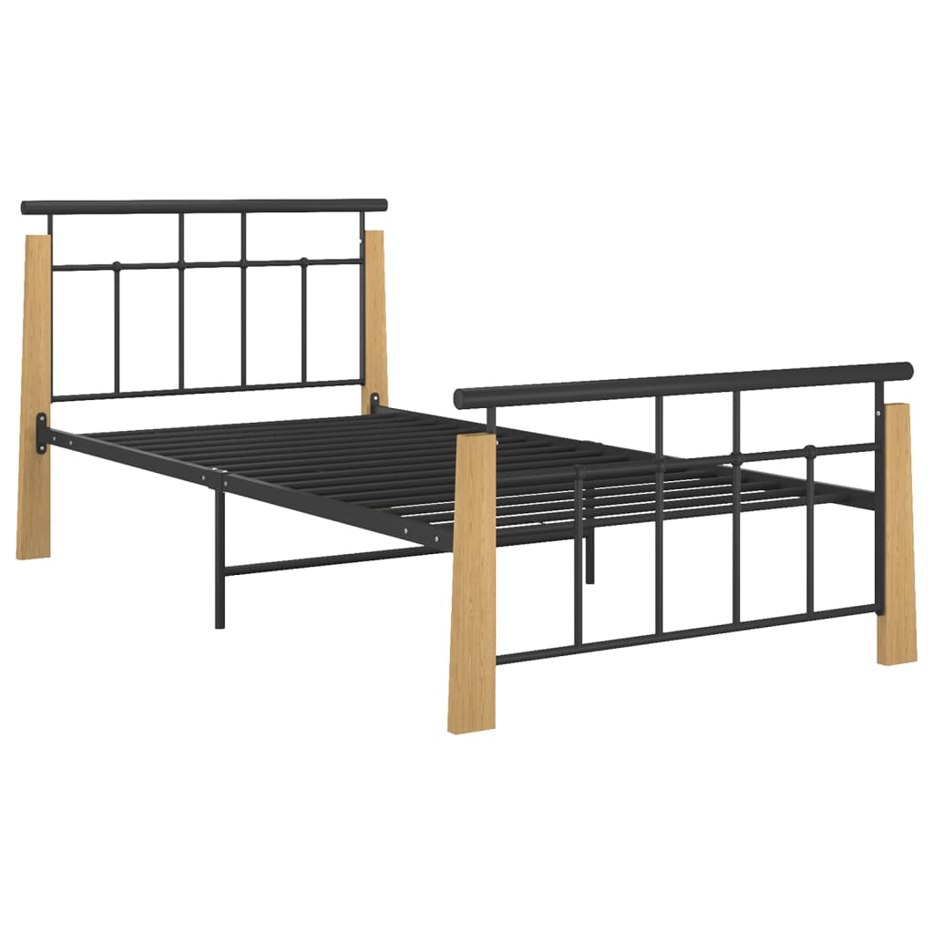 Bed Frame without Mattress Metal and Solid Oak Wood 100x200 cm